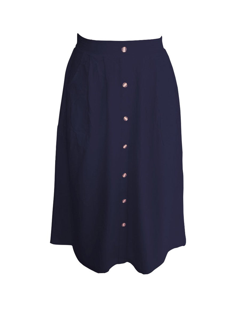 A-lined Buttons Knee Length Midi Skirt with Pockets - Landing Closet