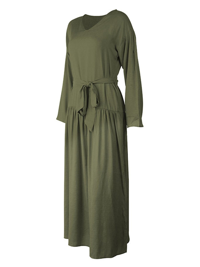 Long Sleeve Loose Plain Maxi Dresses