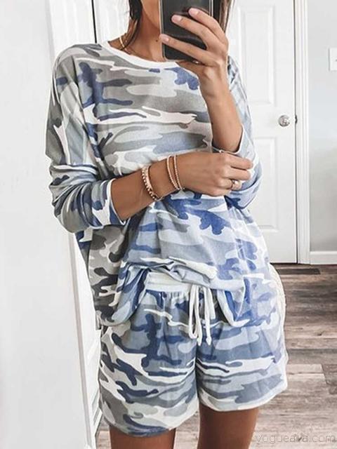 Camo Print T-Shirt And Shorts Set