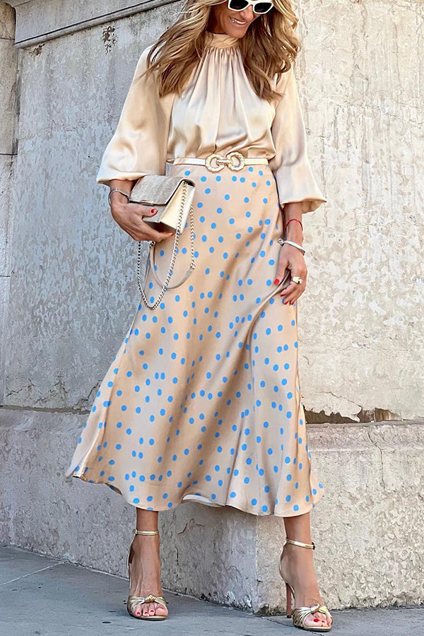 Satin Polka Dots Print Skirt