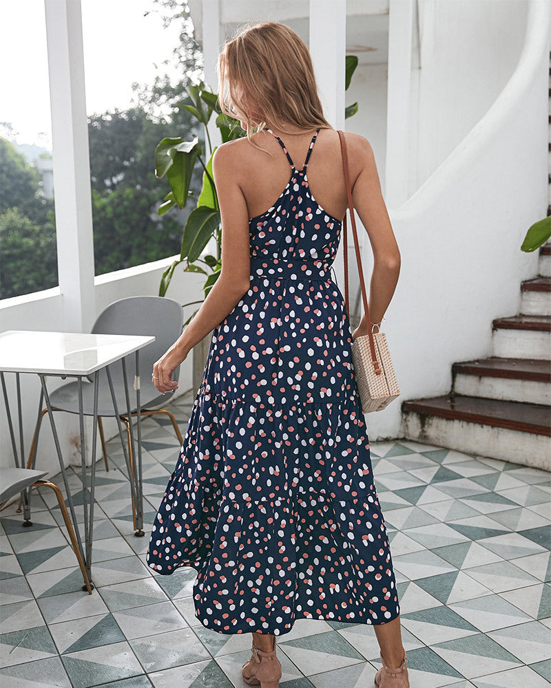 Sleeveless Round Neck Belted Printed Maxi Dress