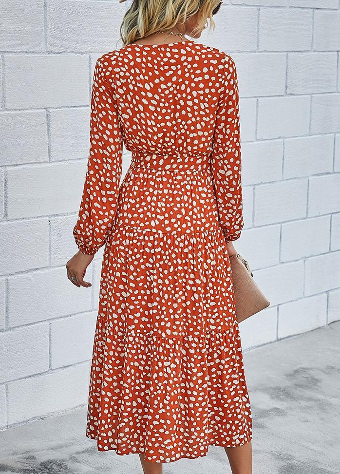 Printed V Neck Long Sleeve Maxi Dress