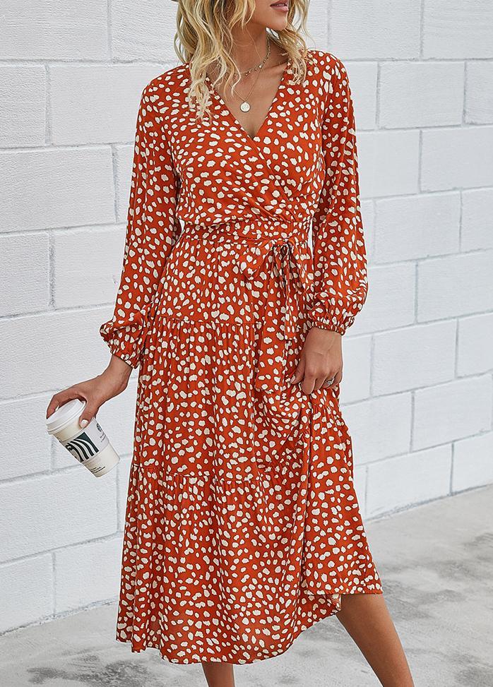 Printed V Neck Long Sleeve Maxi Dress