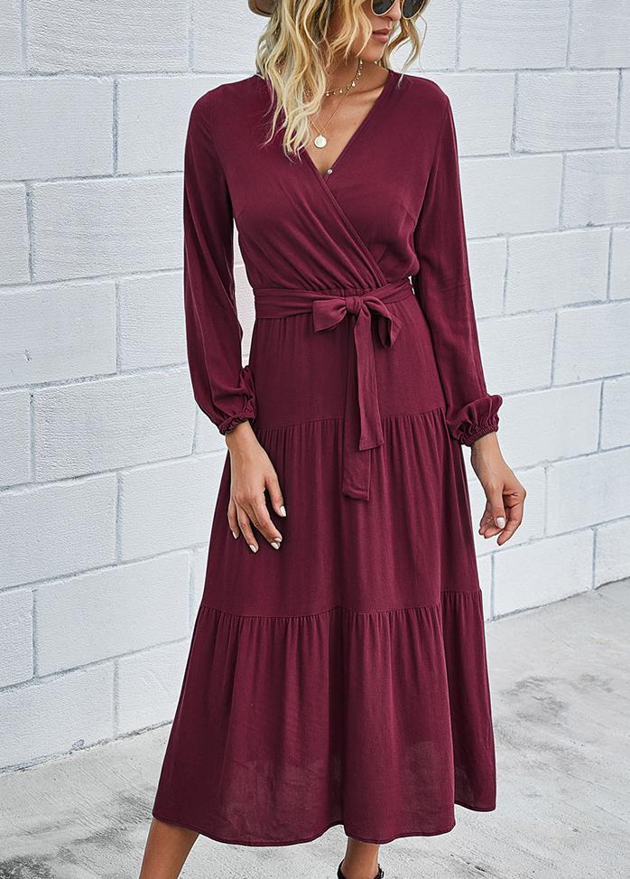 Printed V Neck Long Sleeve Maxi Dress