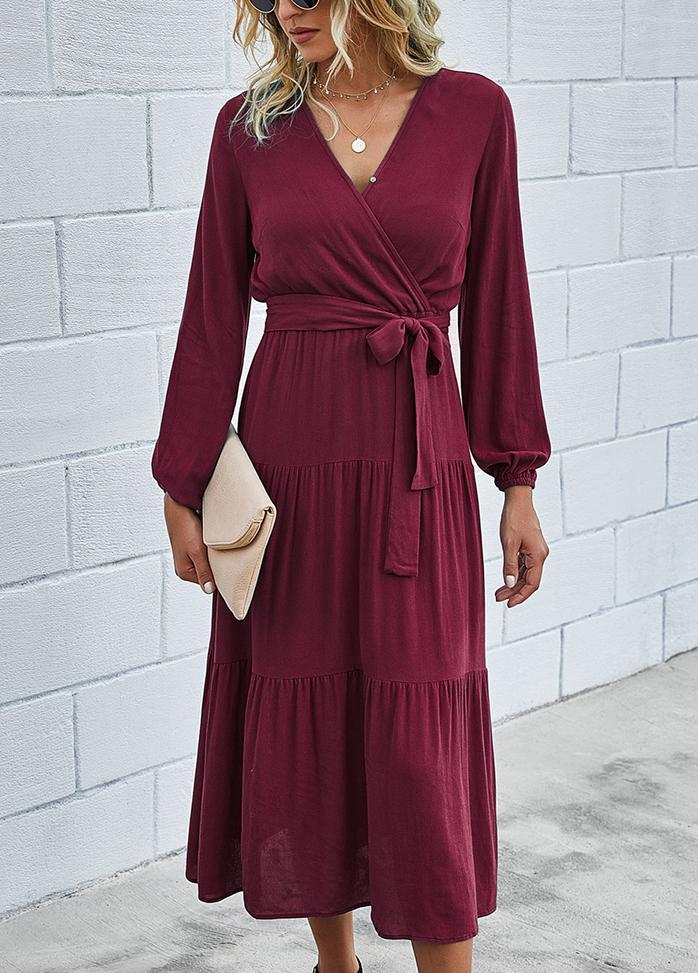 Printed V Neck Long Sleeve Maxi Dress