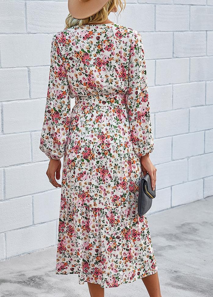 Printed V Neck Long Sleeve Maxi Dress