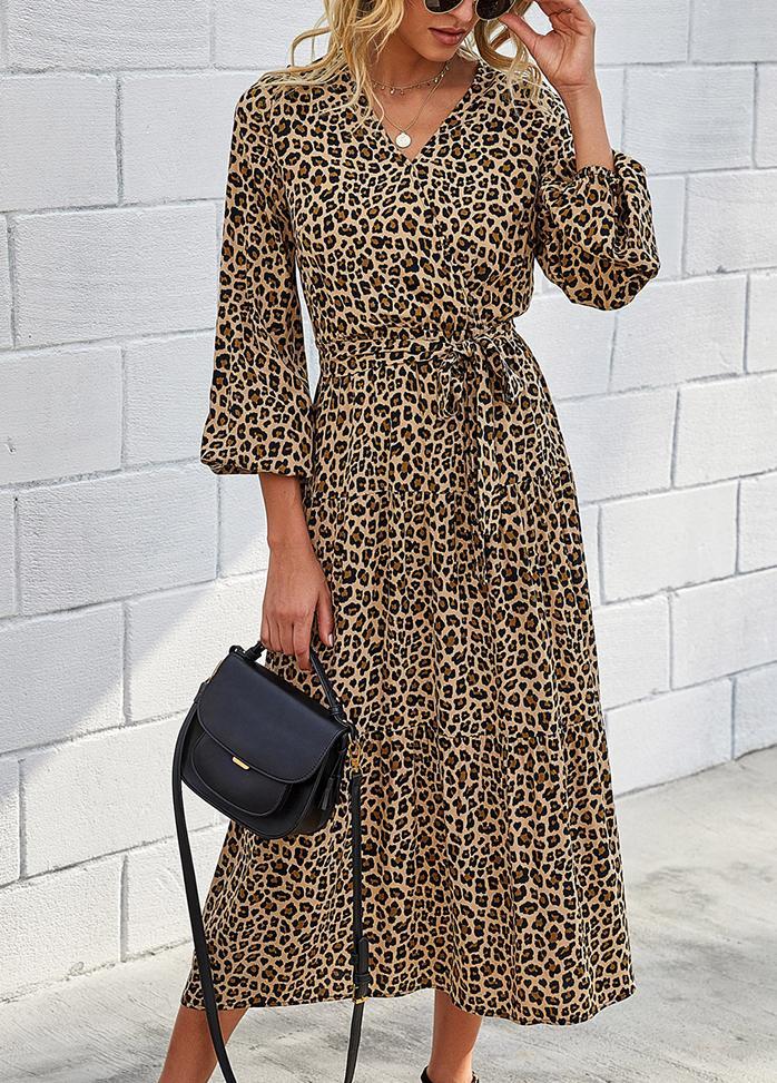 Printed V Neck Long Sleeve Maxi Dress