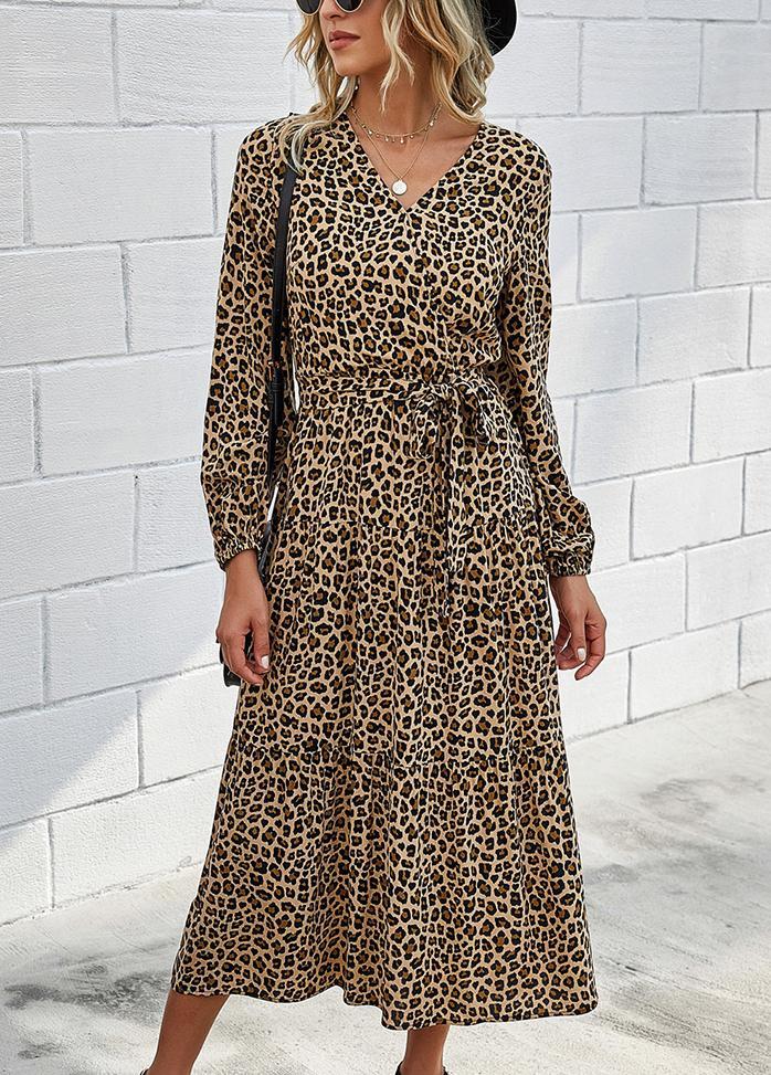 Printed V Neck Long Sleeve Maxi Dress