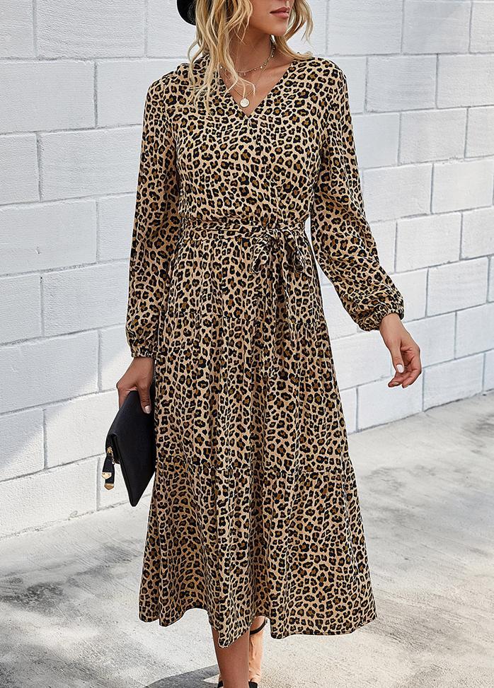 Printed V Neck Long Sleeve Maxi Dress