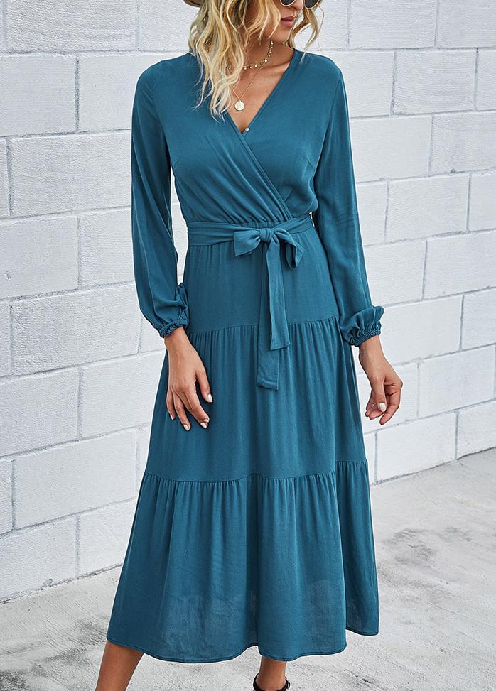 Printed V Neck Long Sleeve Maxi Dress