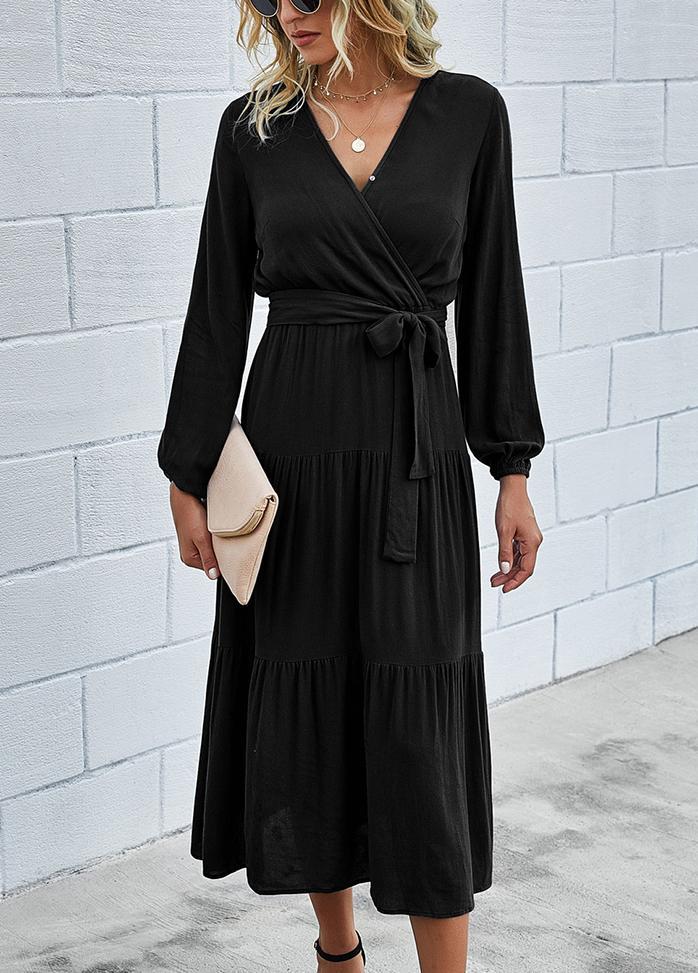 Printed V Neck Long Sleeve Maxi Dress