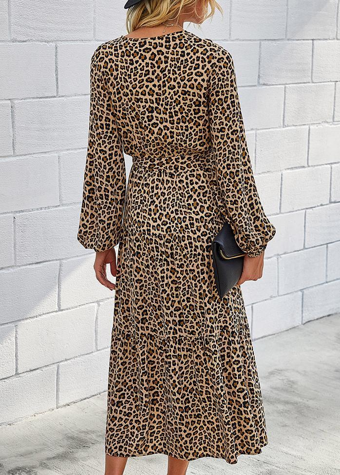 Printed V Neck Long Sleeve Maxi Dress