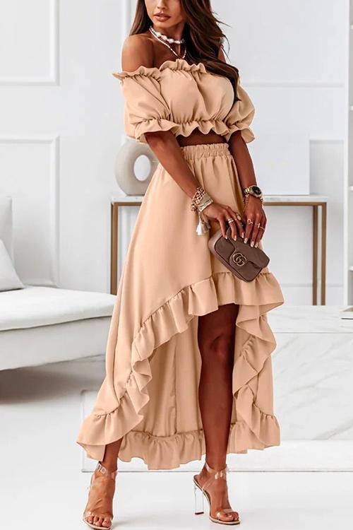 Off Shoulder Crop Top High Low Hem Skirt Ruffle Set