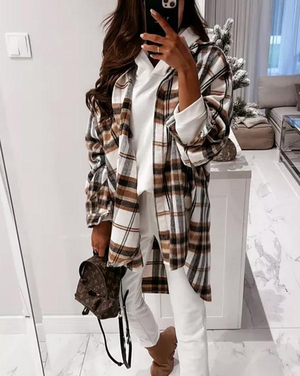 Casual Feel Plaid Long Shirt Coat