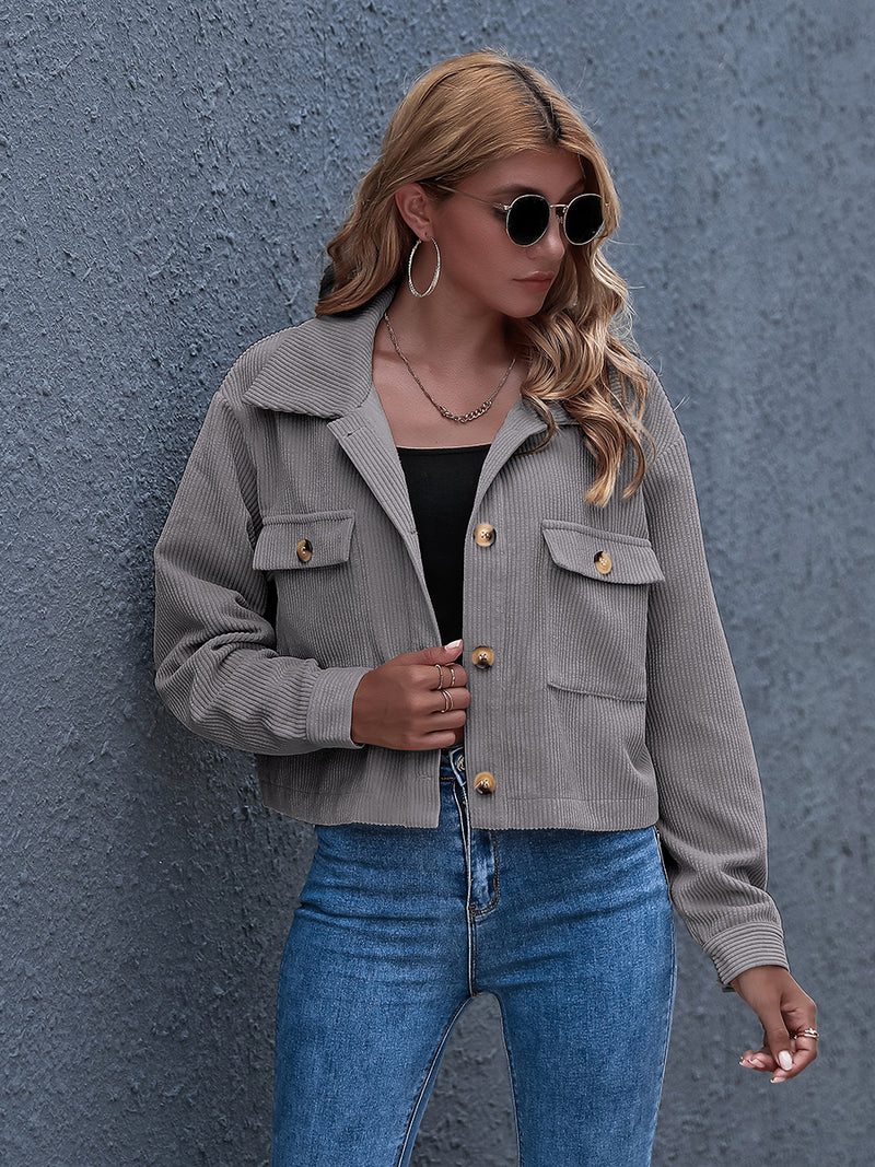 Button Down Long Sleeve Corduroy Jacket Top