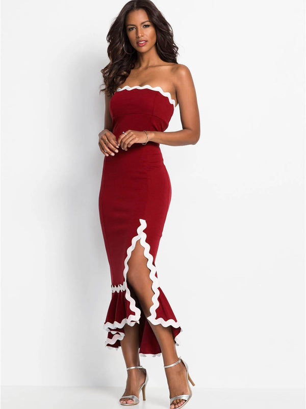 Women's Off Shoulder Bodycon Slit Maxi Dress