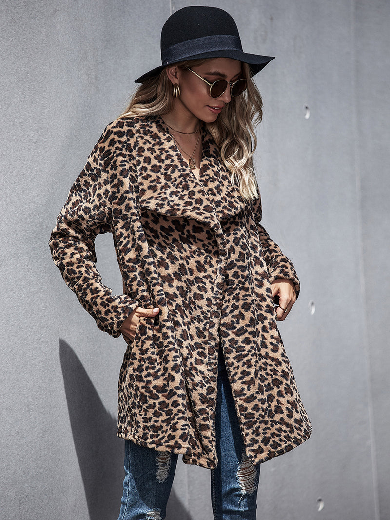 Leopard Print Lapel Long Coat