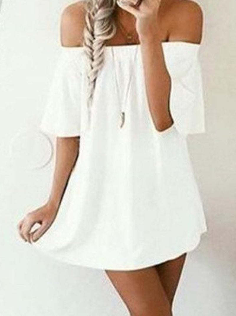 White Off The Shoulder Half Sleeves Dress