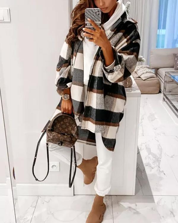 Casual Feel Plaid Long Shirt Coat