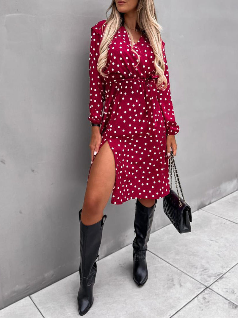 Women's Dresses Lace-Up Long Sleeve Slit Dress