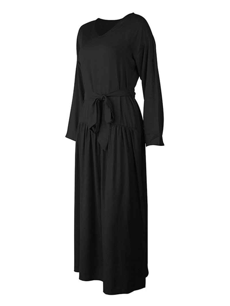 Long Sleeve Loose Plain Maxi Dresses