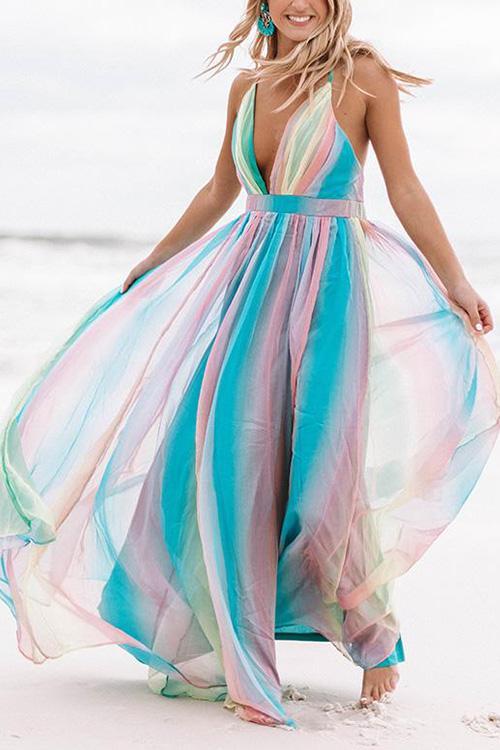 V Neck Backless Maxi Dress