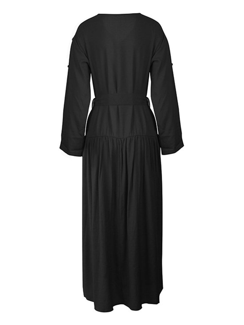 Long Sleeve Loose Plain Maxi Dresses