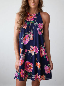 Random Floral Print Halter Neck Casual Dress - Landing Closet