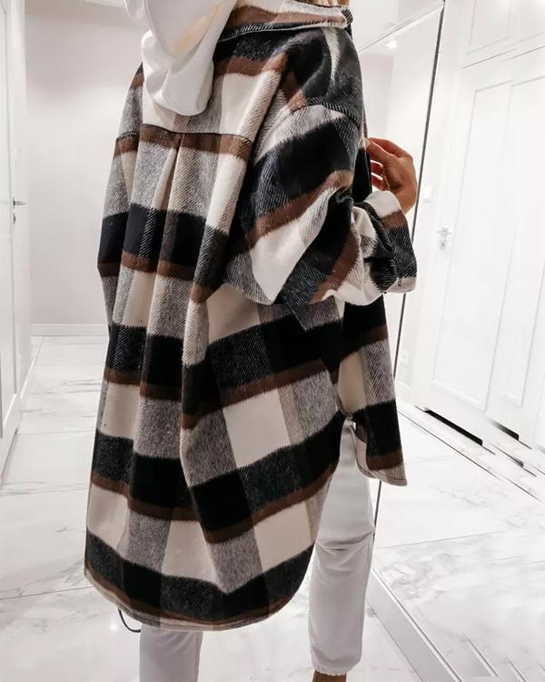 Casual Feel Plaid Long Shirt Coat