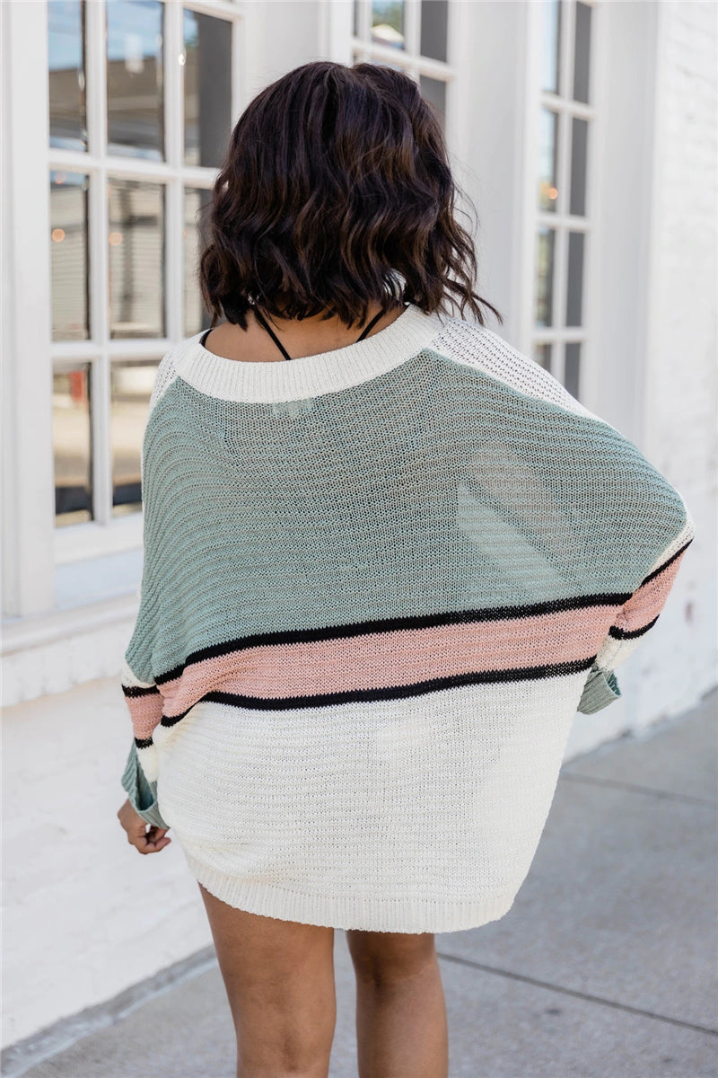 Crew Neck Loose Casual Color Knitted Sweater