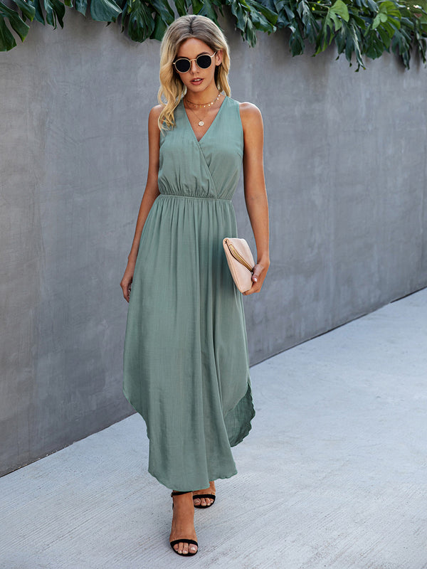 Sleeveless V Neck Side Split Maxi Dress