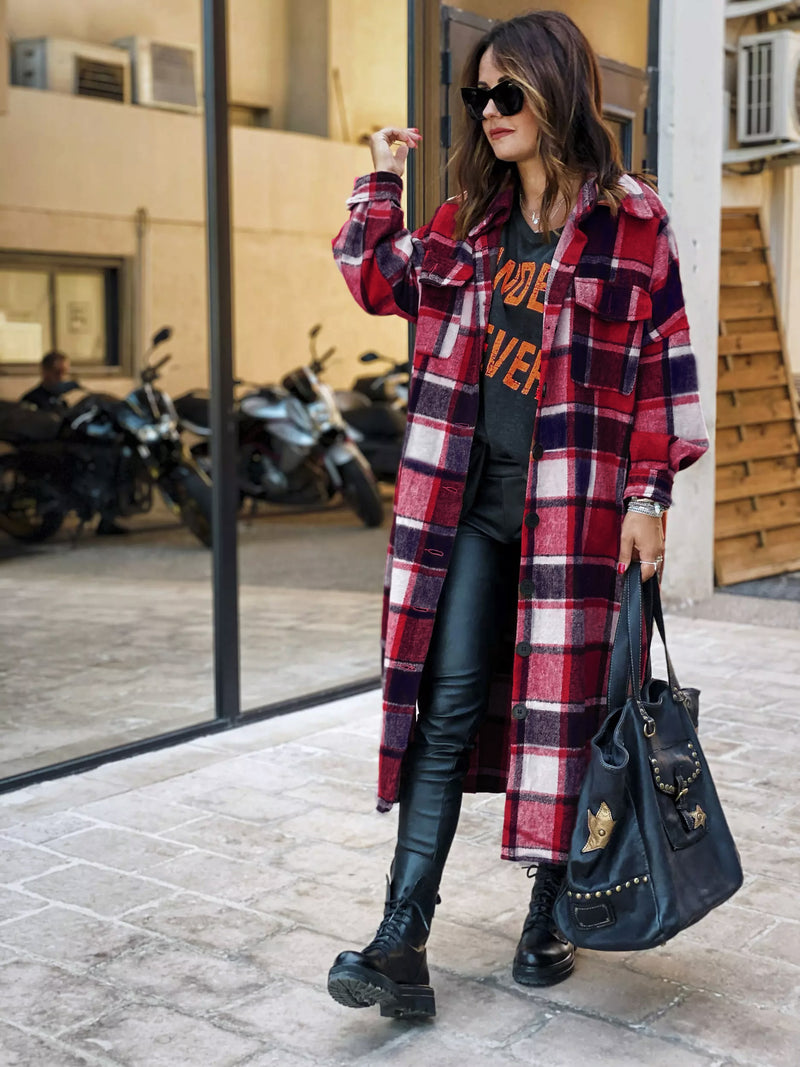 Casual Loose Button Down Plaid Cardigan