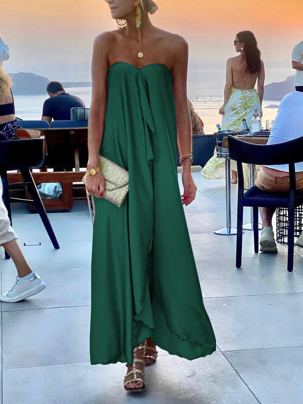 Fashion Sleeveless Off Shoulder Solid Irregular Maxi Dress