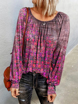 Casual Long Sleeve Scoop Neck Floral Blouse Top