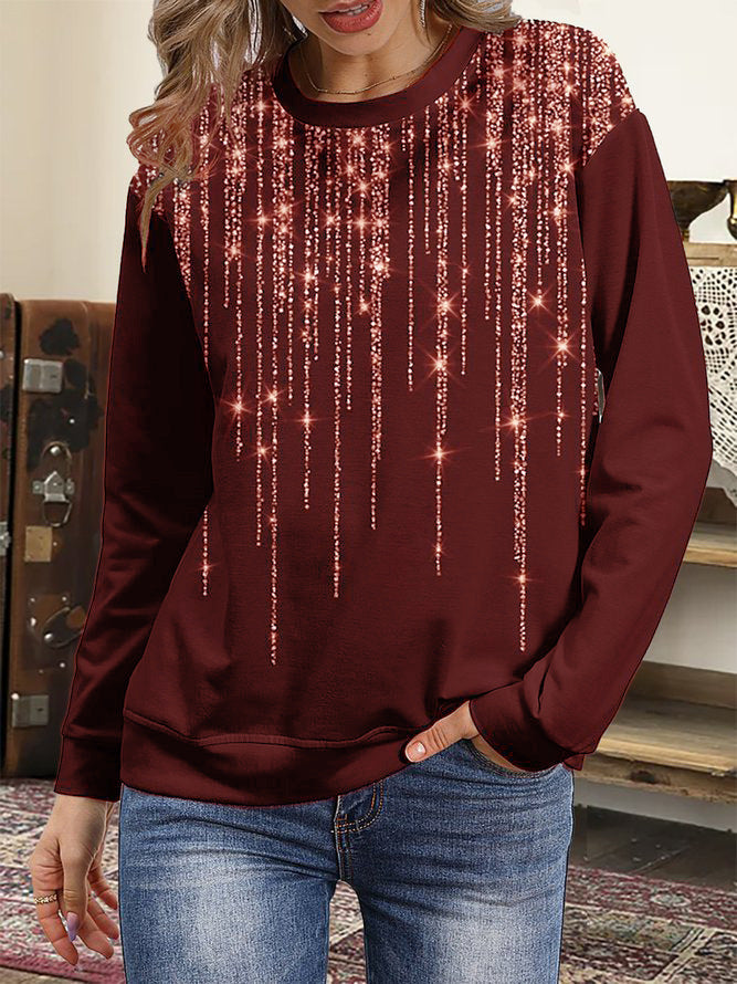 Round Neck Long Sleeve Sequins Sweatshirt