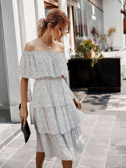 Off The Shoulder Sleeveless Tiered Ruffle Midi Dress