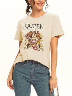 Short Sleeve Round Neck T-Shirt Printed Queen