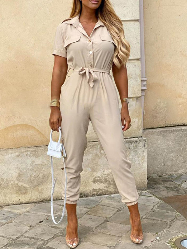 Short Sleeve Buttoned Jumpsuit