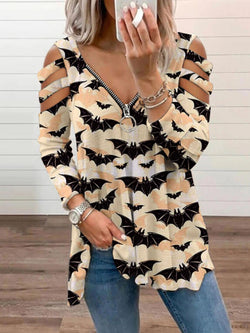 Halloween Print Cold Shoulder Blouse