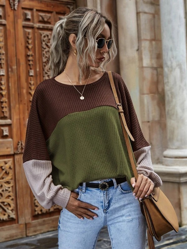 Color Block Round Neck Sweatshirt