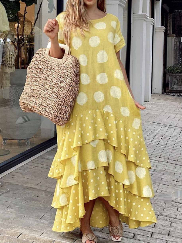 Polka Dot Scoop Neck Short Sleeve Maxi Dress