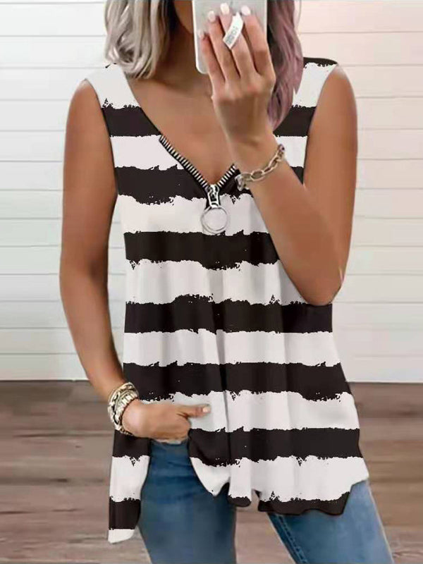 Zip Up Sleeveless Tank Blouse Top