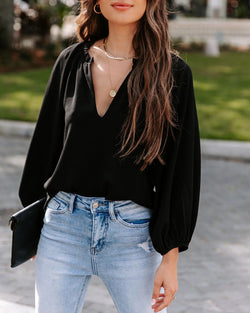 Deep V Neck Wide Long Sleeve Blouse Top