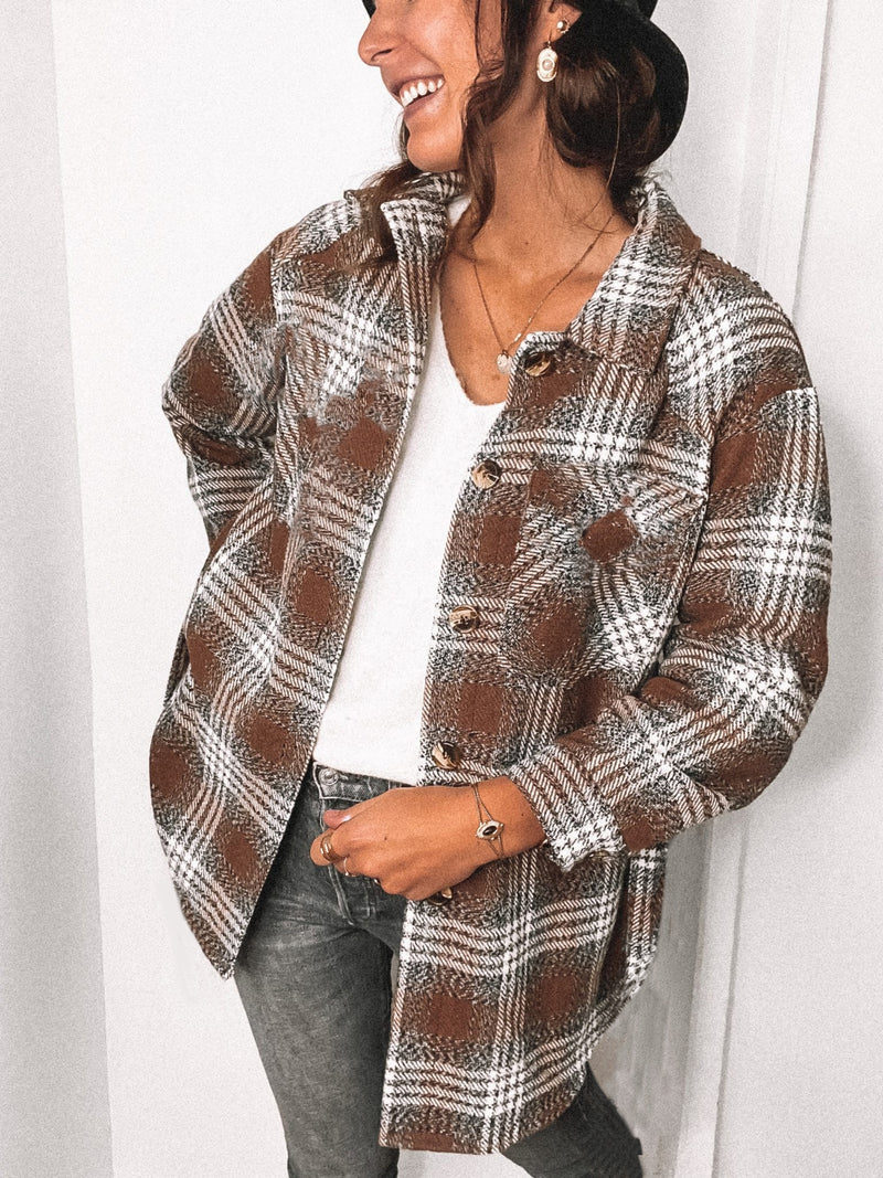 Long Sleeve Button Down Collar Plaid Shirt