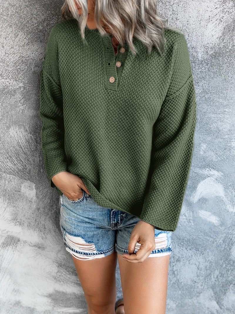 Button Up Knit Long Sleeve Sweater