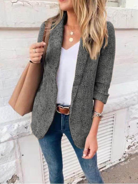 Lapel Collar Blazer Open Front Cardigan Coat