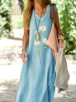 Floral Print Sleeveless V-Neck Maxi Dress