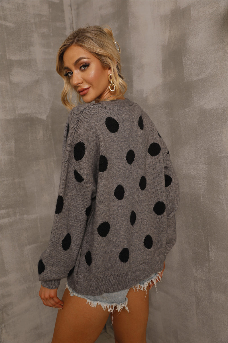 Long Sleeve Open Front Polka Dot Sweater Cardigan