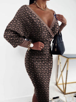 Deep Cross V Neck Bodycon Midi Dress