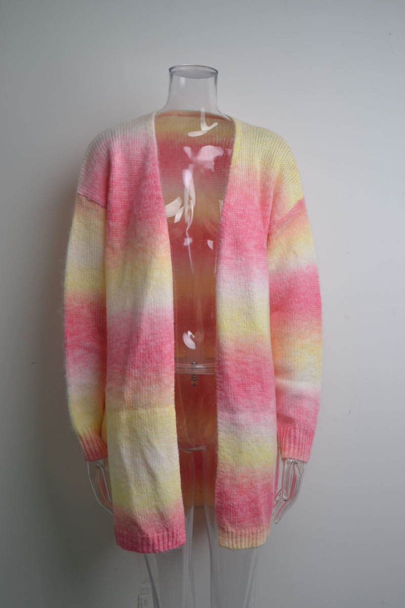 Tie Dye Open Front Plush Cardigan with Side Pockets